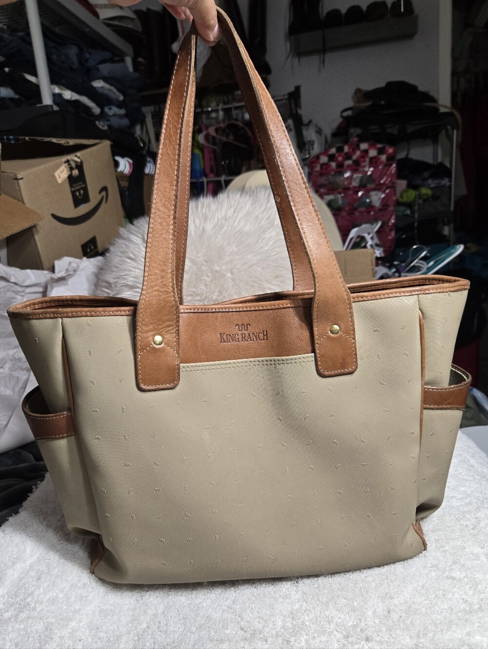 Vintage King Ranch Monogram Canvas Tote Bag leather trim Rare Find!!!!